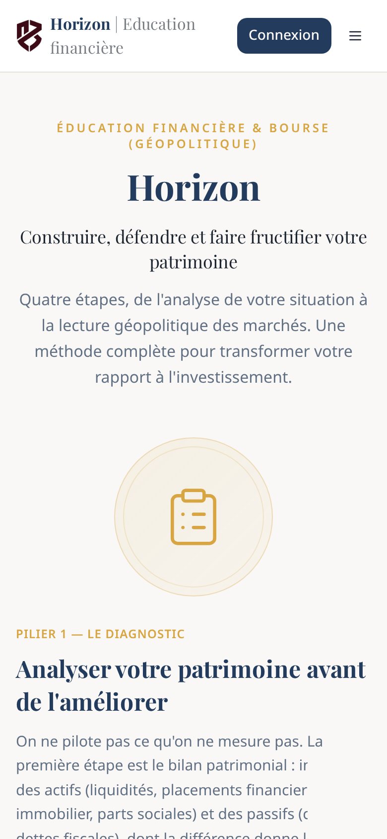 Site Horizon sur mobile